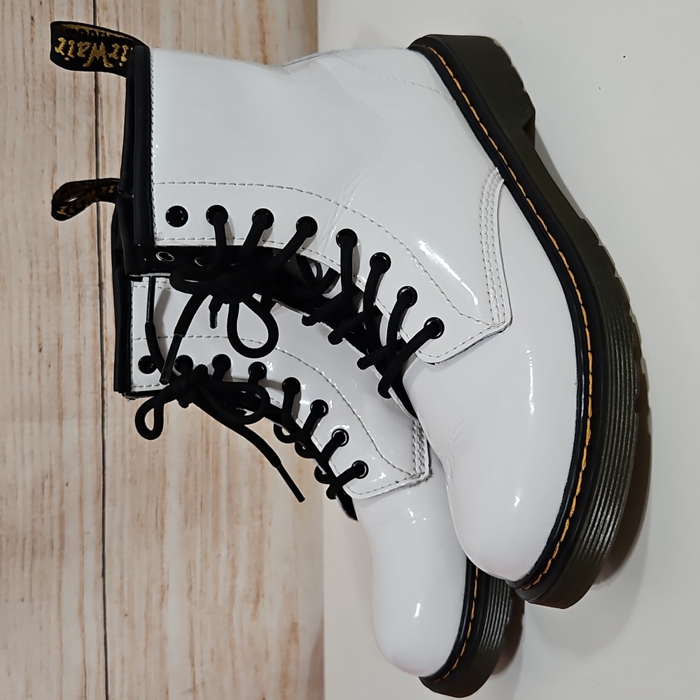 Dr. Martens White Patent Leather Combat Boots 4 - Picture 2 of 7